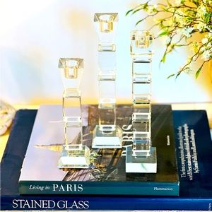 Vintage set 3 glass candleholders